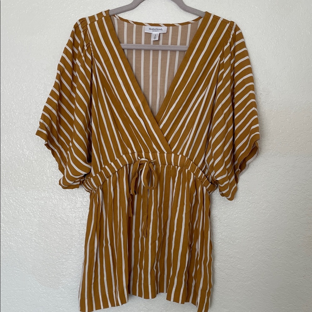 Motherhood Maternity Brown and White Striped Blouse
